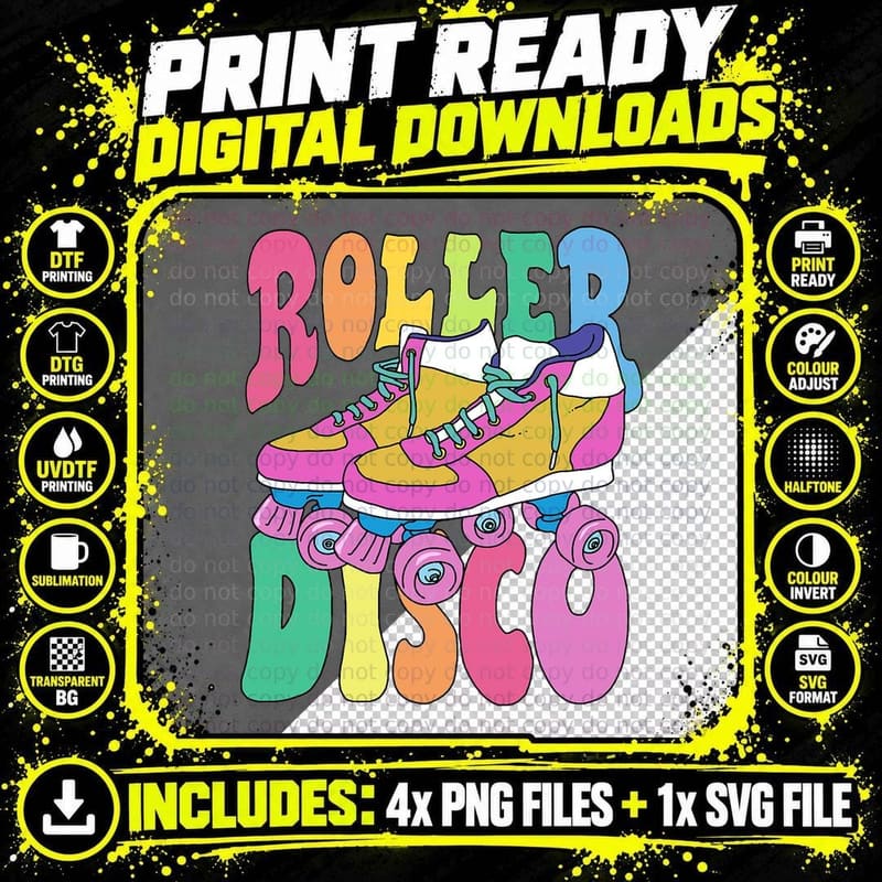 Roller Skate Retro 70s Derby Skater Girl Roller Disco Png SVG Digital Bundle