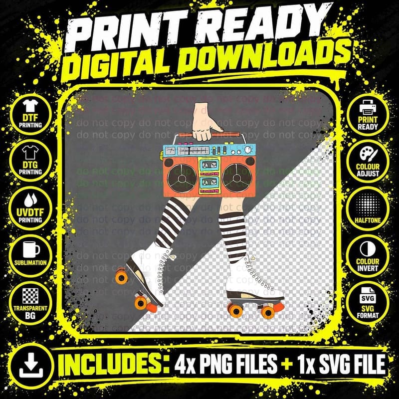Roller Skating Disco 80s Skate Skater Gift Png SVG Digital Bundle