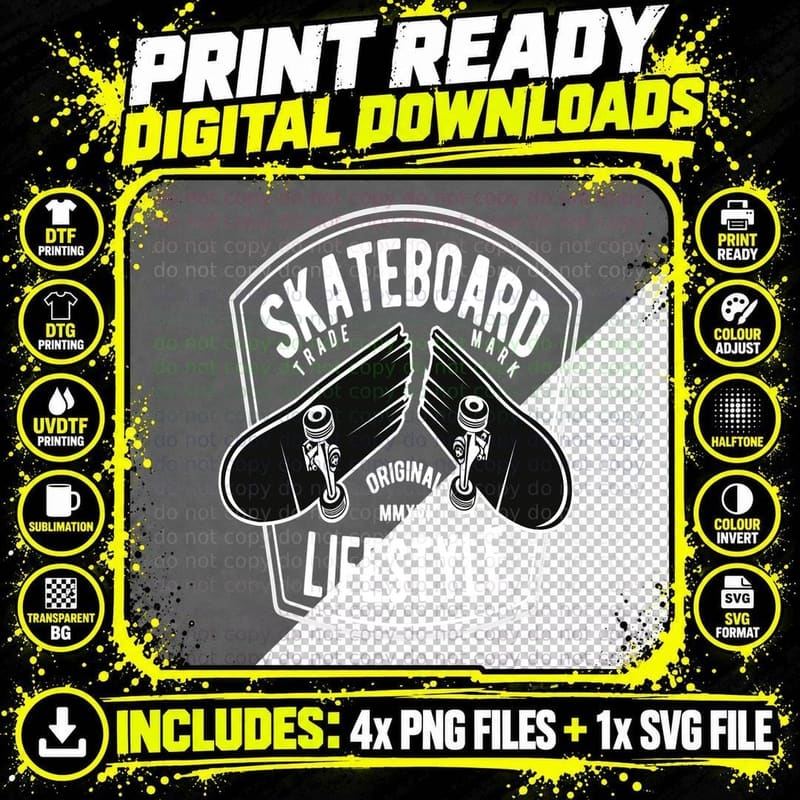 Skate Board Lifestyle - T Shirt Skateboarding Png SVG Digital Bundle