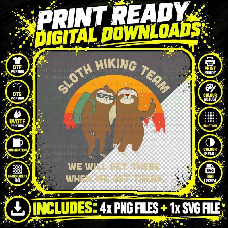 Sloth Hiking Team - Funny Vintage Gift T-Shirt Png SVG Digital Bundle