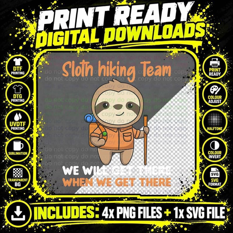 Sloth Hiking Team Fun Sloths Hiking T-Shirt Png SVG Digital Bundle