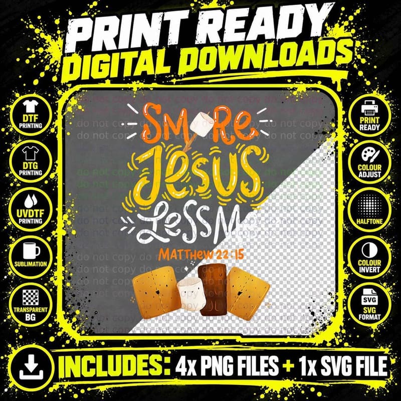 Smore Jesus Less Me Camping T-Shirt Png SVG Digital Bundle