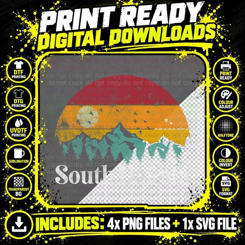 South Dakota 70s 80s Retro Vintage Mountain Ski Hiking Png SVG Digital Bundle