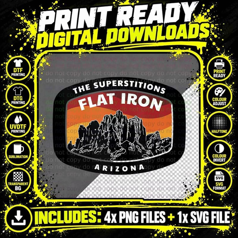 Superstition FLAT IRON Arizona Mountain Hiking Png SVG Digital Bundle