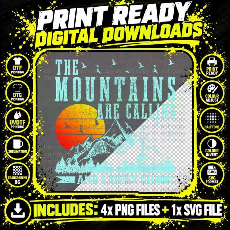 The Mountains Are Calling I Must Go Hiking Camping Png SVG Digital Bundle