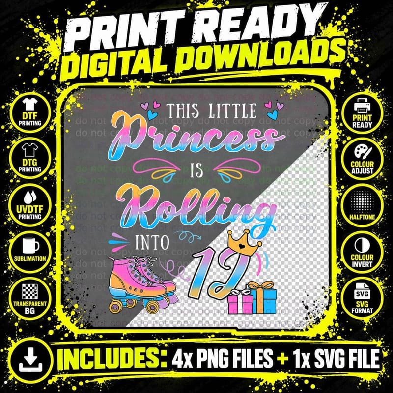 This Little Princess Is Rolling into 12 Birthday Roller Png SVG Digital Bundle