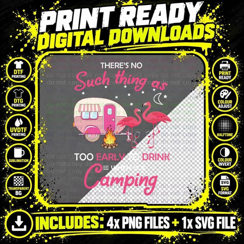 Too Early to Drink When Camping Shirt, Adventure Awaits Png SVG Digital Bundle