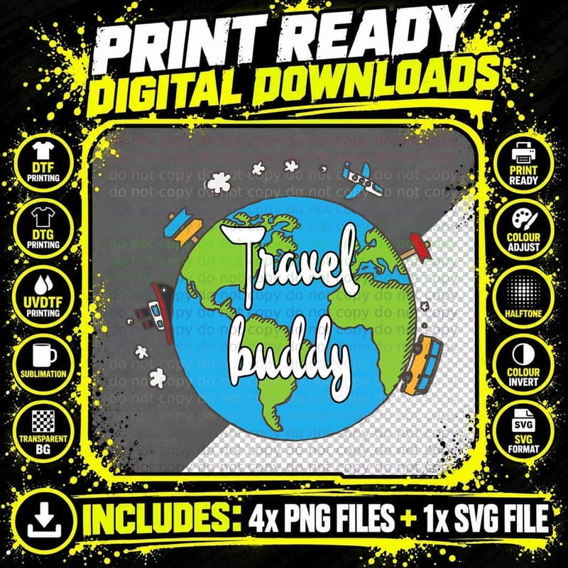 Travel Buddy - Around the World - Adventure T-Shirt Png SVG Digital Bundle