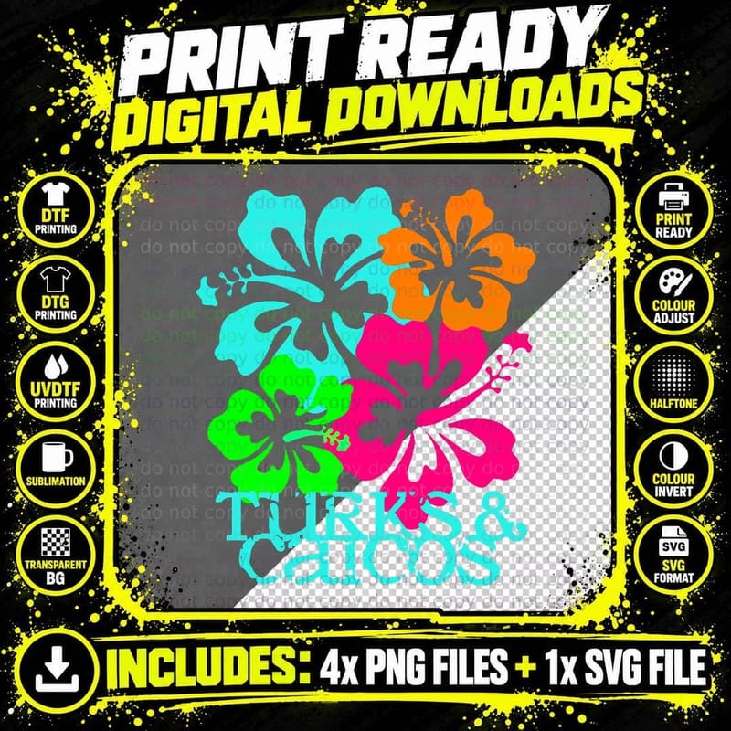Turks & Caicos Beach Tropical T-Shirt Travel Surf Tee Png SVG Digital Bundle