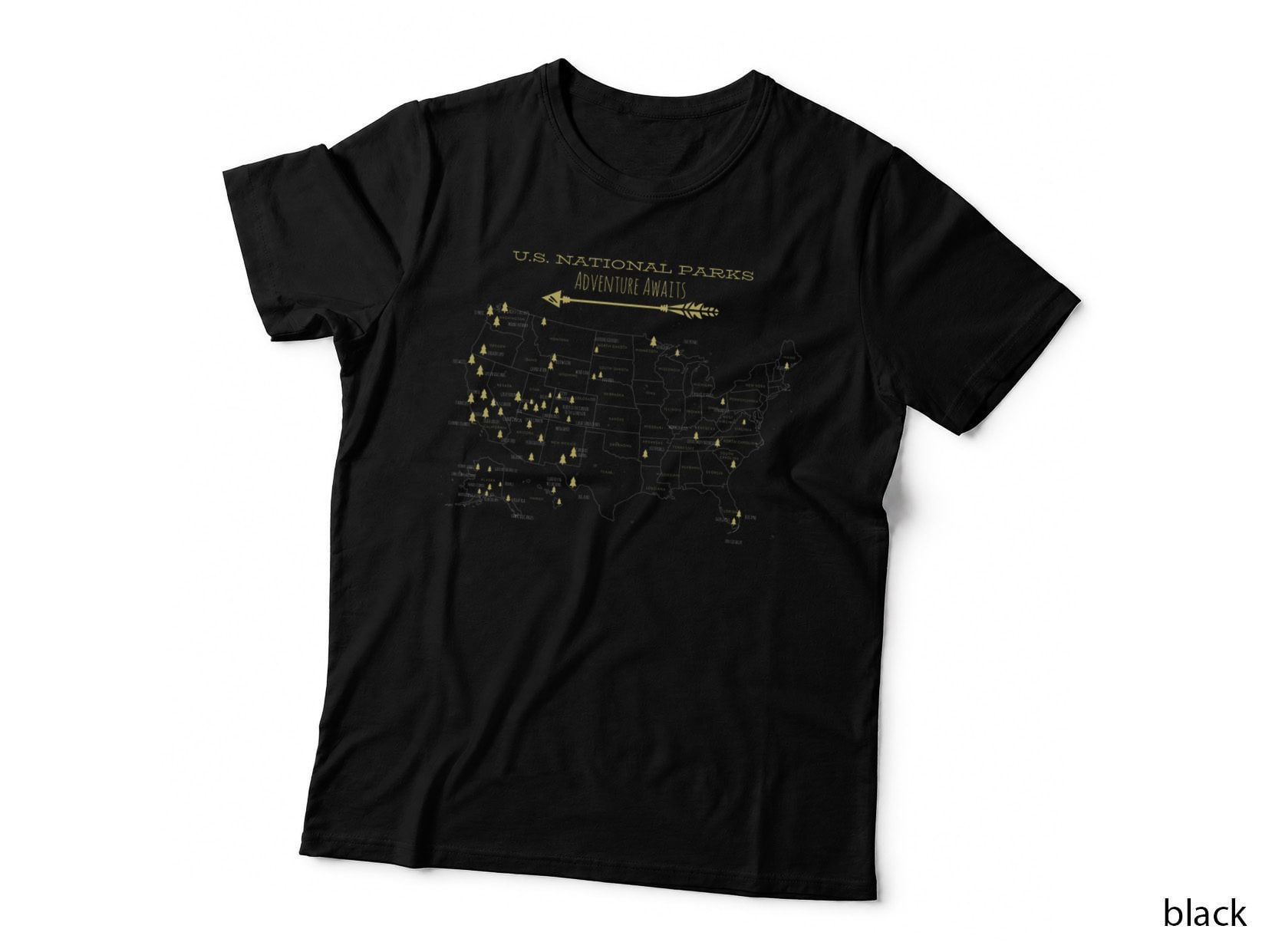 US National Parks Map Adventure Awaits Hiking Camping Gift T-Shirt
