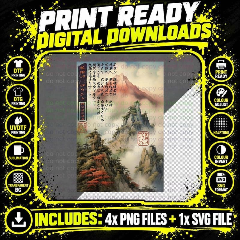 Ukiyo-E Misty Mountain Dream Japanese T-Shirt Png SVG Digital Bundle