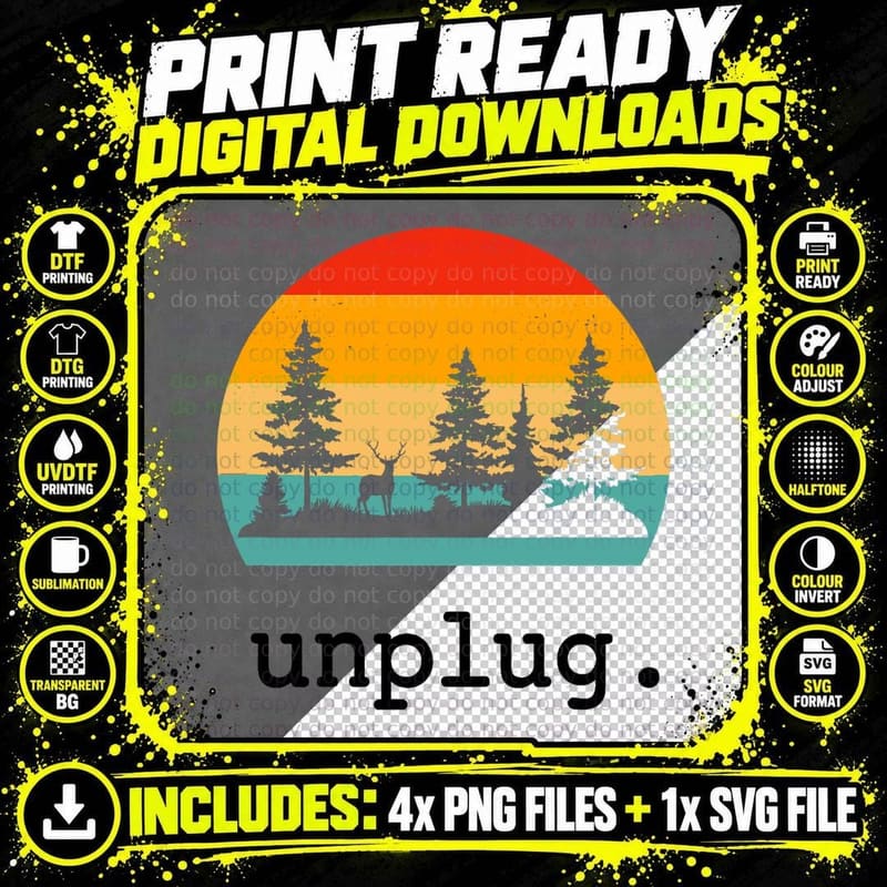 Unplug. Hiking Retro Nature Summer Vacation Hiker T-Shirt Png SVG Digital Bundle