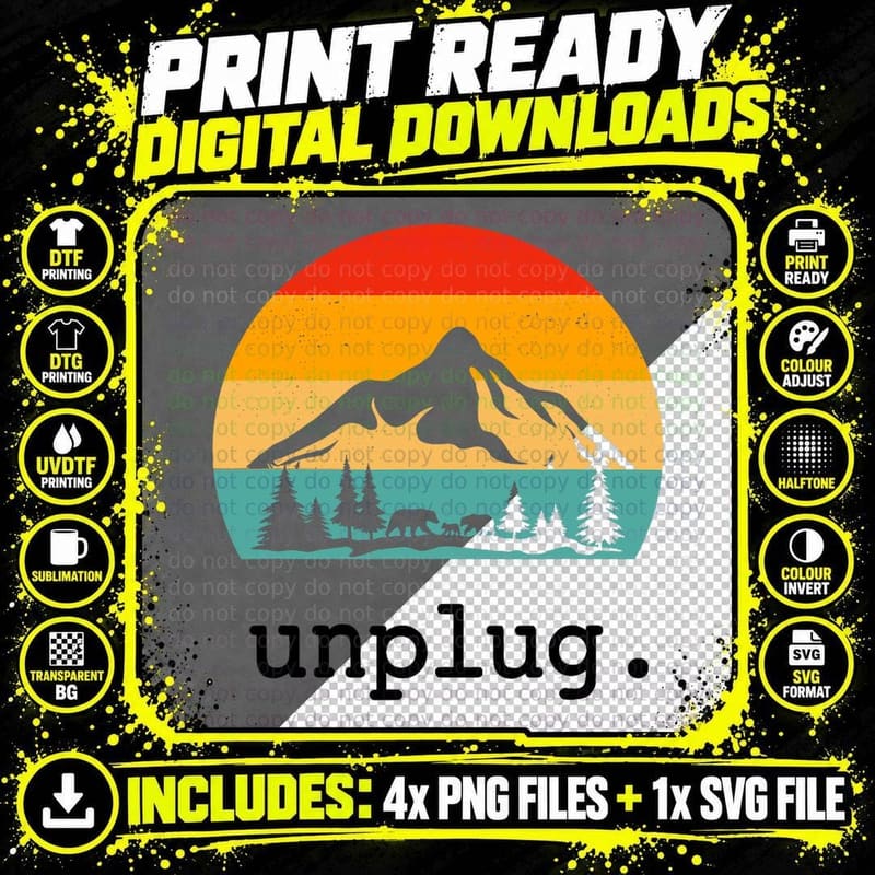 Unplug. Hiking Shirt Retro Nature Summer Vacation Hiker Png SVG Digital Bundle