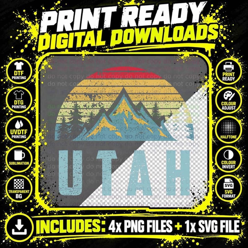 Utah Tee - Retro Vintage Mountains Hiking Nature T Shirt Png SVG Digital Bundle