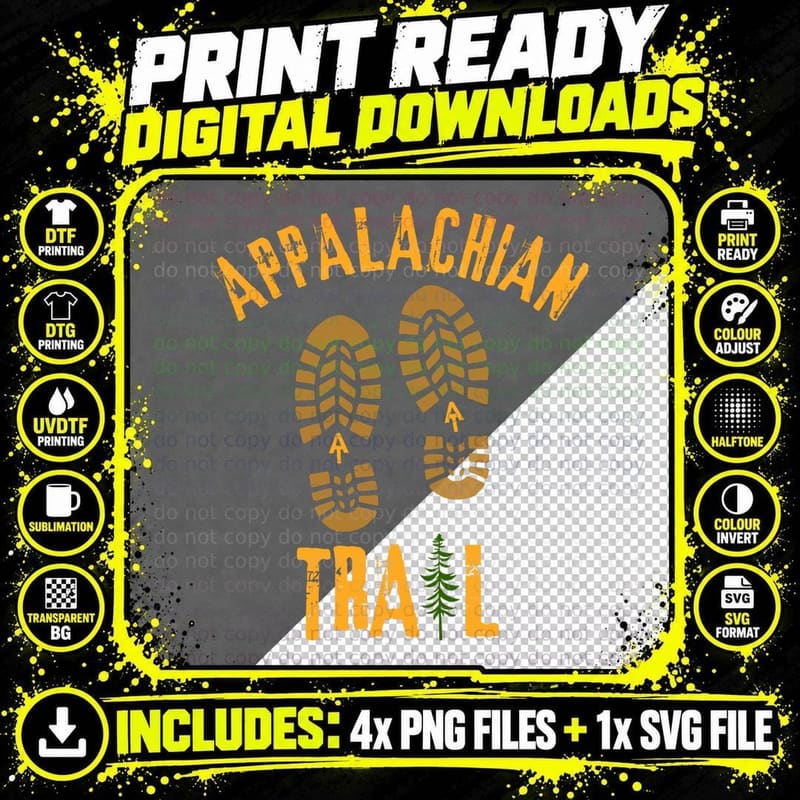 Vintage AT Appalachian Trail Hiking Boots Graphic T-Shirt Png SVG Digital Bundle