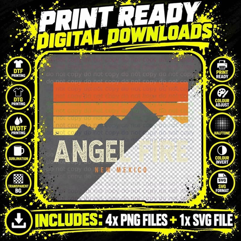 Vintage Angel Fire New Mexico Mountains Hiking Sunset Png SVG Digital Bundle
