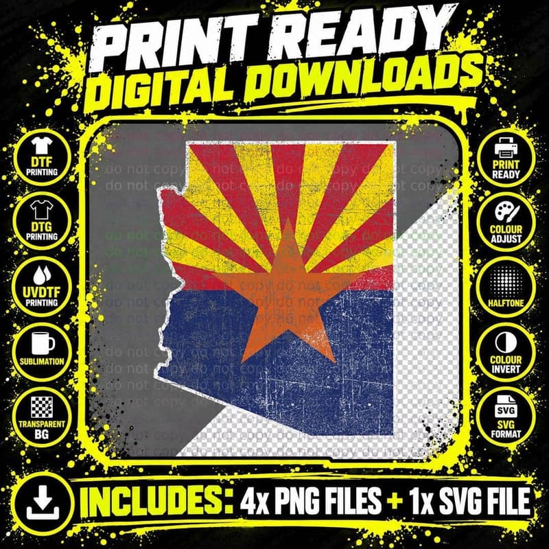 Vintage Arizona Flag Grand Canyon Saguaro Retro Mens Png SVG Digital Bundle