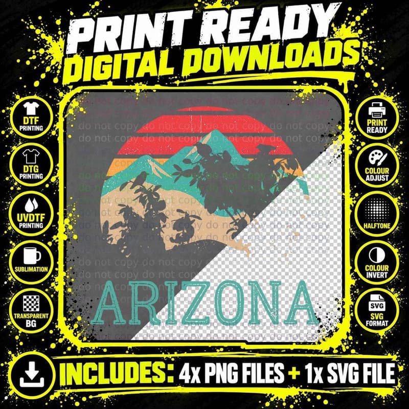Vintage Arizona Mountains Retro Hiking Love Arizona Png SVG Digital Bundle