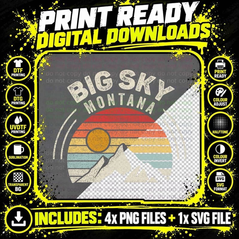 Vintage Big Sky Country Montana MT Mountains Hiking Png SVG Digital Bundle