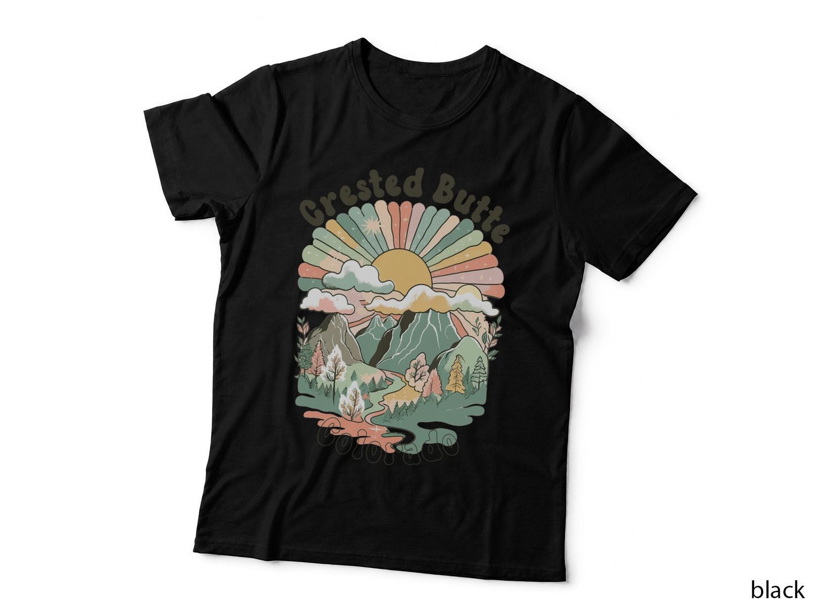 Vintage Crested Butte Colorado Mountains Hiking Sunset T-Shirt