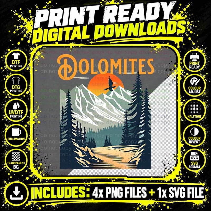 Vintage Dolomites Souvenir Hiking T-Shirt Png SVG Digital Bundle