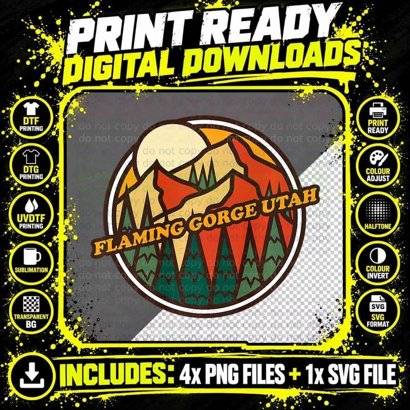 Vintage Flaming Gorge, Utah Mountain Hiking Souvenir Png SVG Digital Bundle