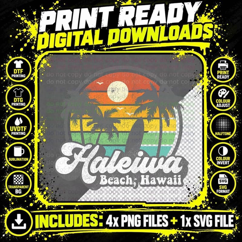 Vintage Haleiwa Beach Hawaii Surf Hawaiian Surfing 70's Png SVG Digital Bundle