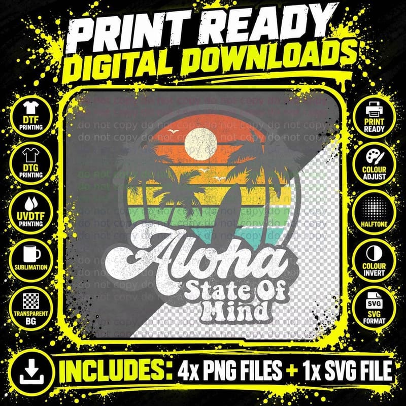 Vintage Hawaii Aloha State Hawaiian Beach Surfing Surf Png SVG Digital Bundle