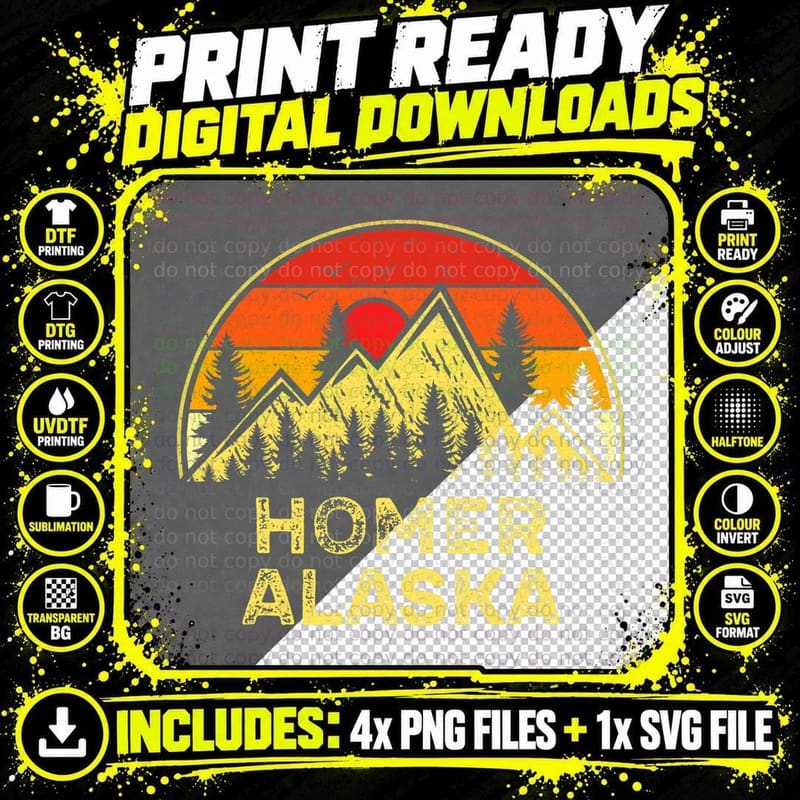 Vintage Homer Alaska AK Mountains Outdoor Hiking Png SVG Digital Bundle