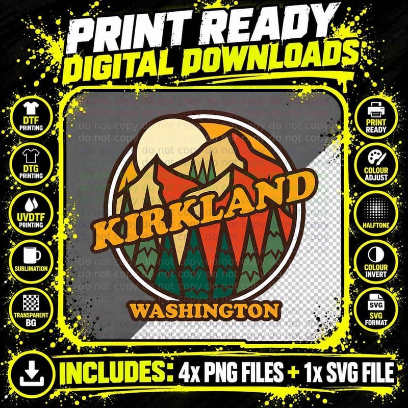 Vintage Kirkland, Washington Mountain Hiking Souvenir Png SVG Digital Bundle