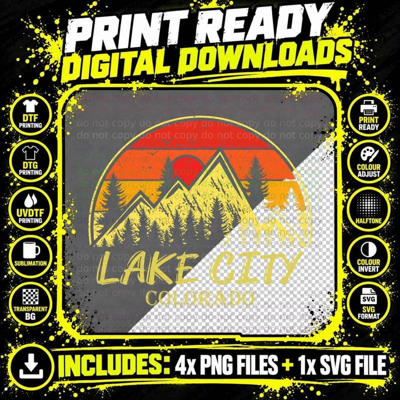 Vintage Lake City Colorado CO Mountains Hike Hiking Png SVG Digital Bundle
