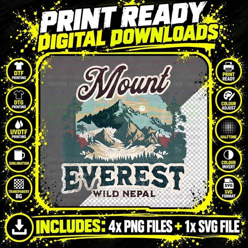 Vintage Mount Everest Base Camp Wild West Nepal Hiking Png SVG Digital Bundle