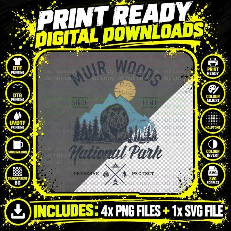 Vintage Muir Woods National Park Hiking Camping Shirt Png SVG Digital Bundle