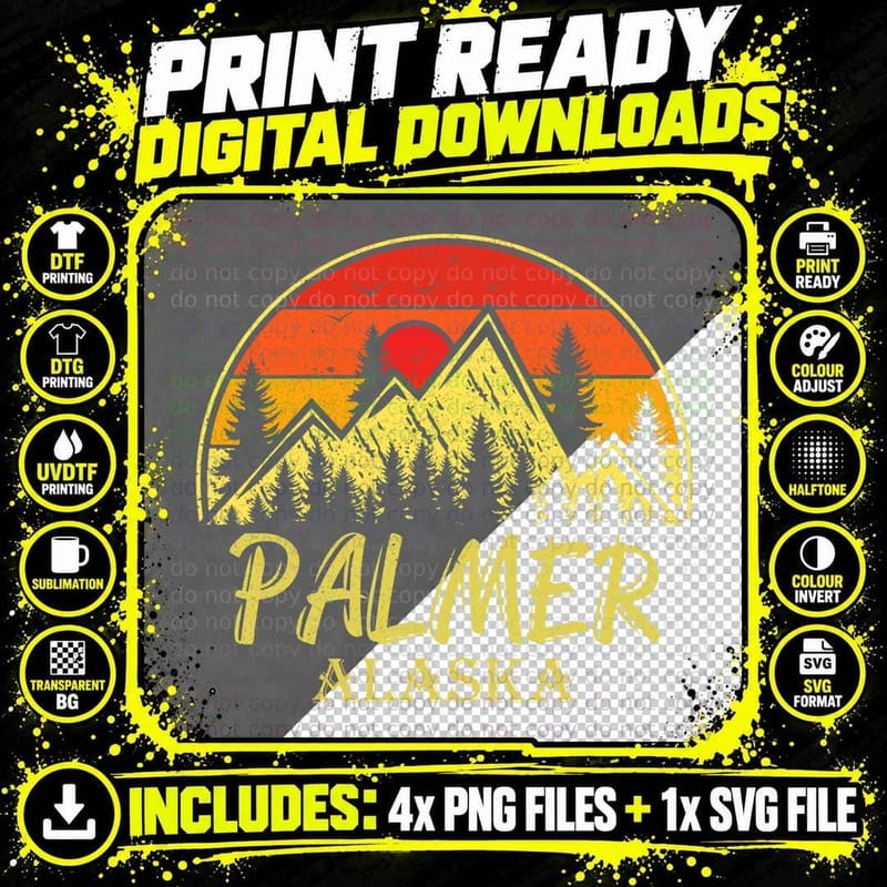 Vintage Palmer Alaska AK Mountains Hike Hiking Souvenir Png SVG Digital Bundle