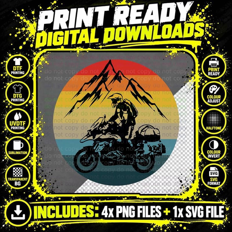 Vintage Retro off Road Adventure Motorcycle Lover T-Shirt Png SVG Digital Bundle