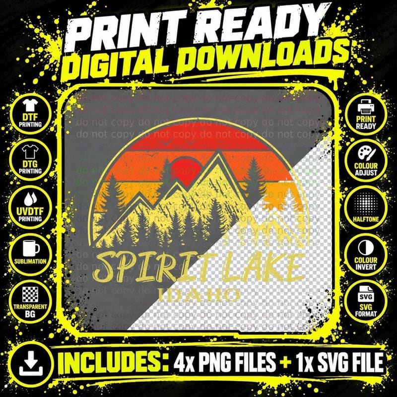 Vintage Spirit Lake Idaho ID Mountains Hike Hiking Png SVG Digital Bundle