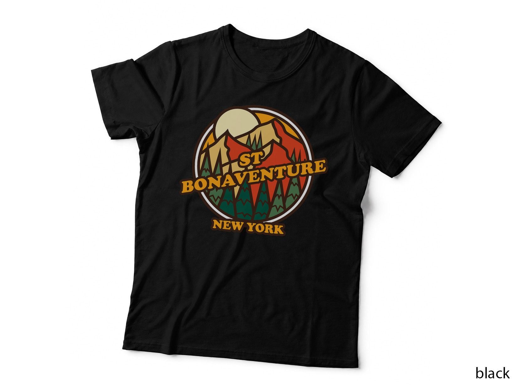 Vintage St Bonaventure, New York Mountain Hiking Print T-Shirt