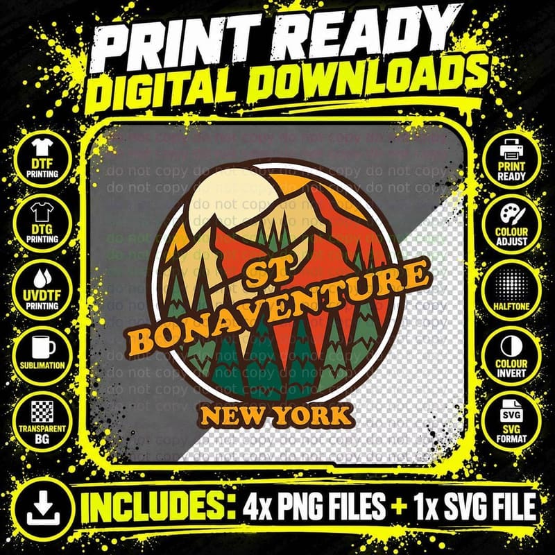 Vintage St Bonaventure, New York Mountain Hiking Print Png SVG Digital Bundle