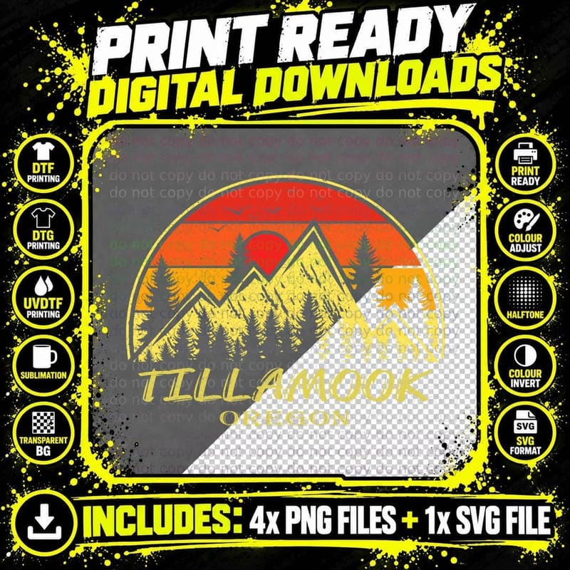 Vintage Tillamook Oregon OR Mountains Hike Hiking Png SVG Digital Bundle