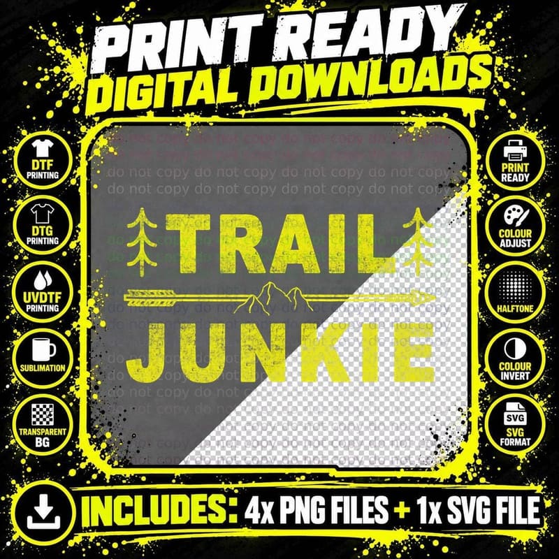 Vintage Trail Running and Camping Design Junkie Png SVG Digital Bundle
