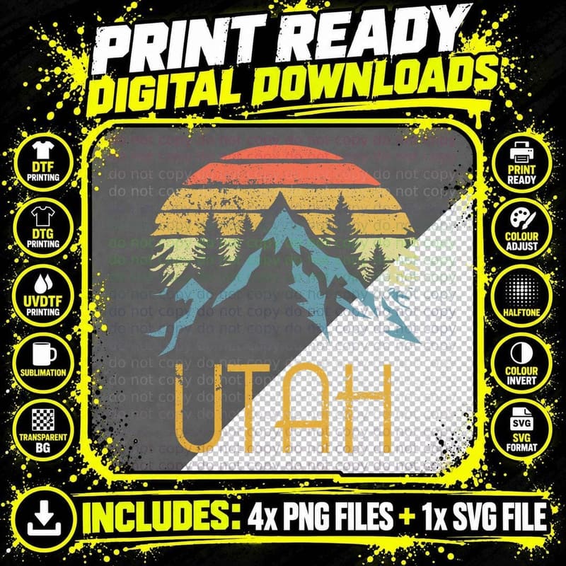Vintage UT, Utah Mountains Outdoor Adventure T-Shirt Png SVG Digital Bundle