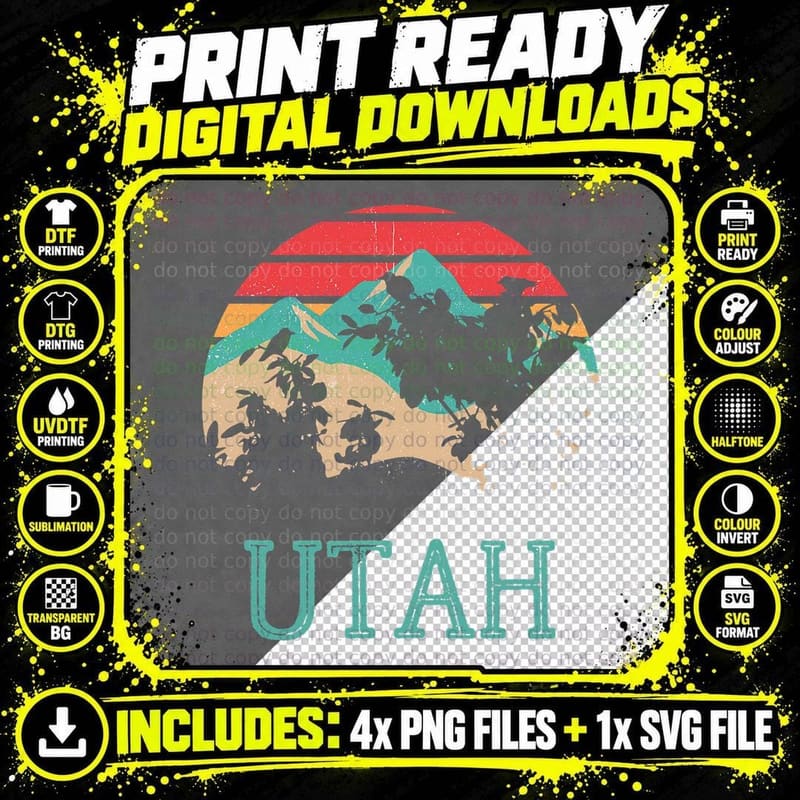 Vintage Utah Mountains Retro Hiking Love Utah T-Shirt Png SVG Digital Bundle