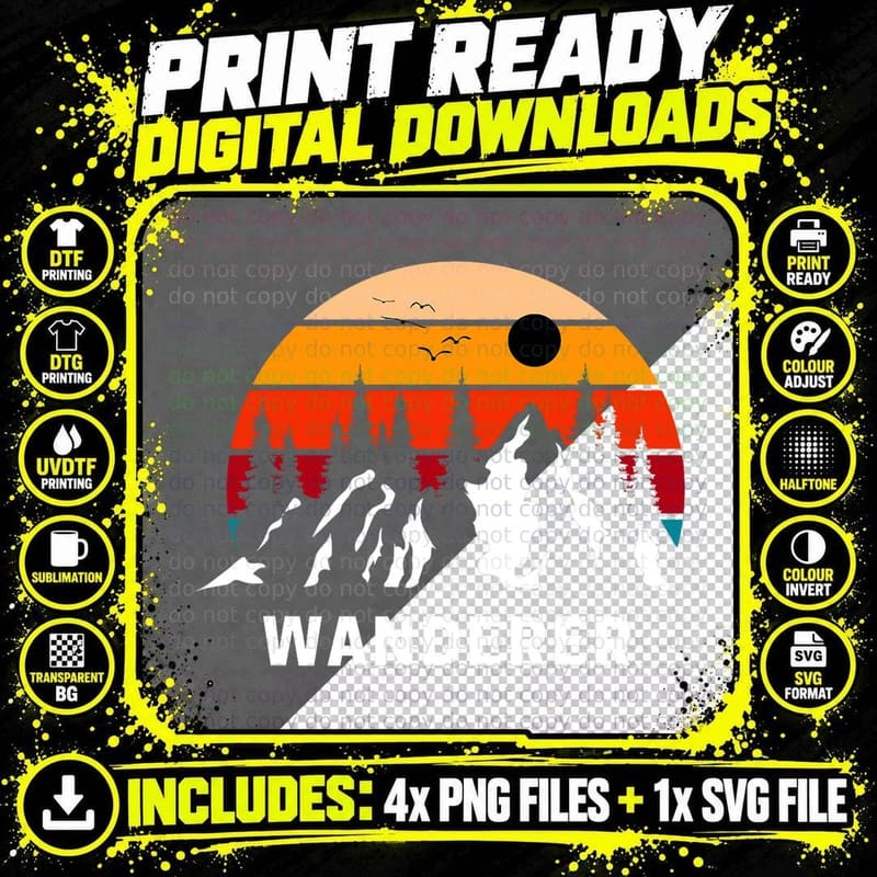 Wanderer Mountain Adventure Graphic Tees Explore Hiking Png SVG Digital Bundle