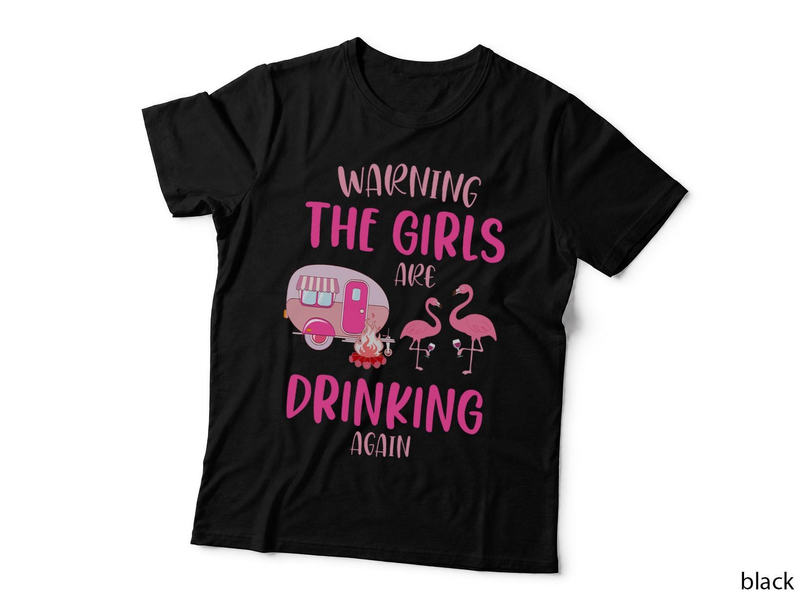 Warning the Girls Are Drinking Again Cute Camping Flamingo T-Shirt