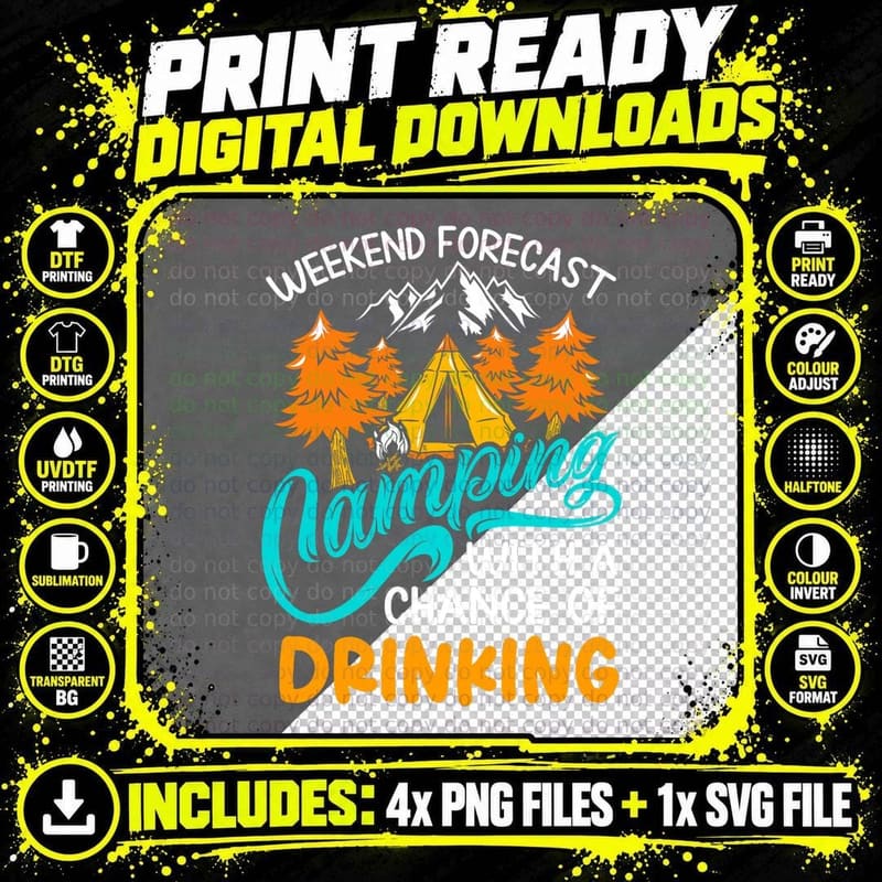 Weekend Forecast Camping with a Chance of Drinking Png SVG Digital Bundle