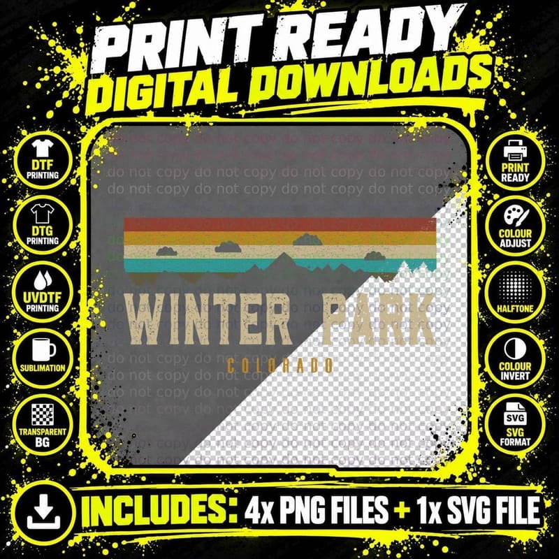 Winter Park Vintage Mountains Hiking Camping Colorado Png SVG Digital Bundle