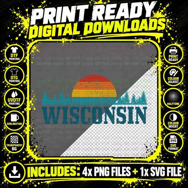 Wisconsin Vintage Pride Nature Outdoor Hiking Camping Png SVG Digital Bundle