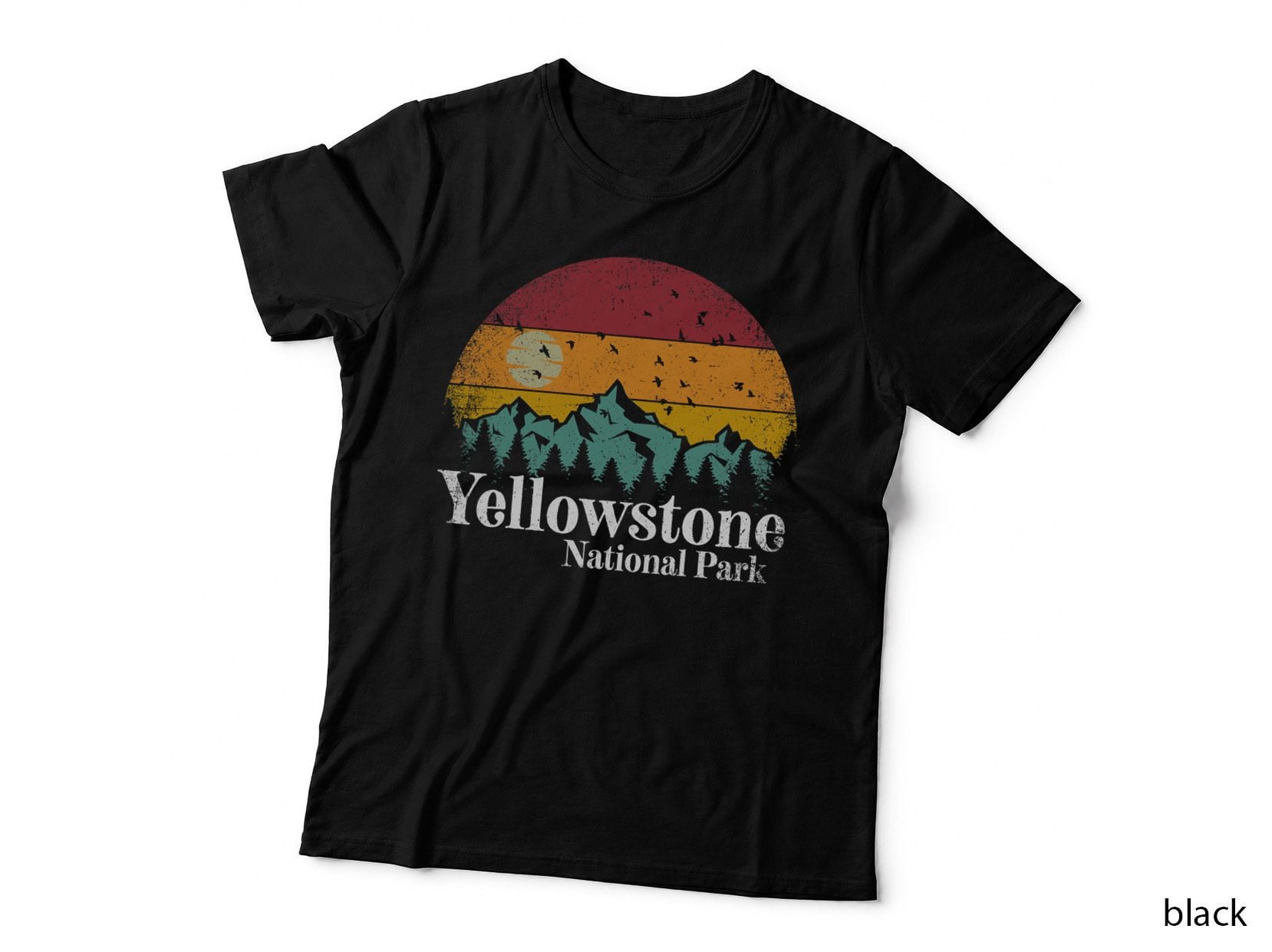 Yellowstone National Park Mountains Retro Hiking Camping T-Shirt