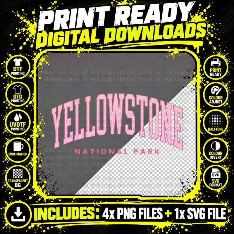 Yellowstone National Park Preppy Throwback Hiking T-Shirt Png SVG Digital Bundle