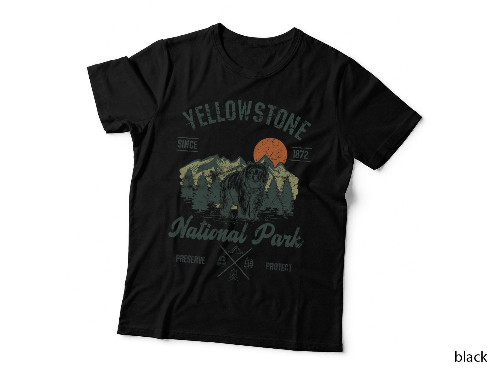 Yellowstone National Park Since 1872 Forest Sunset Camping T-Shirt